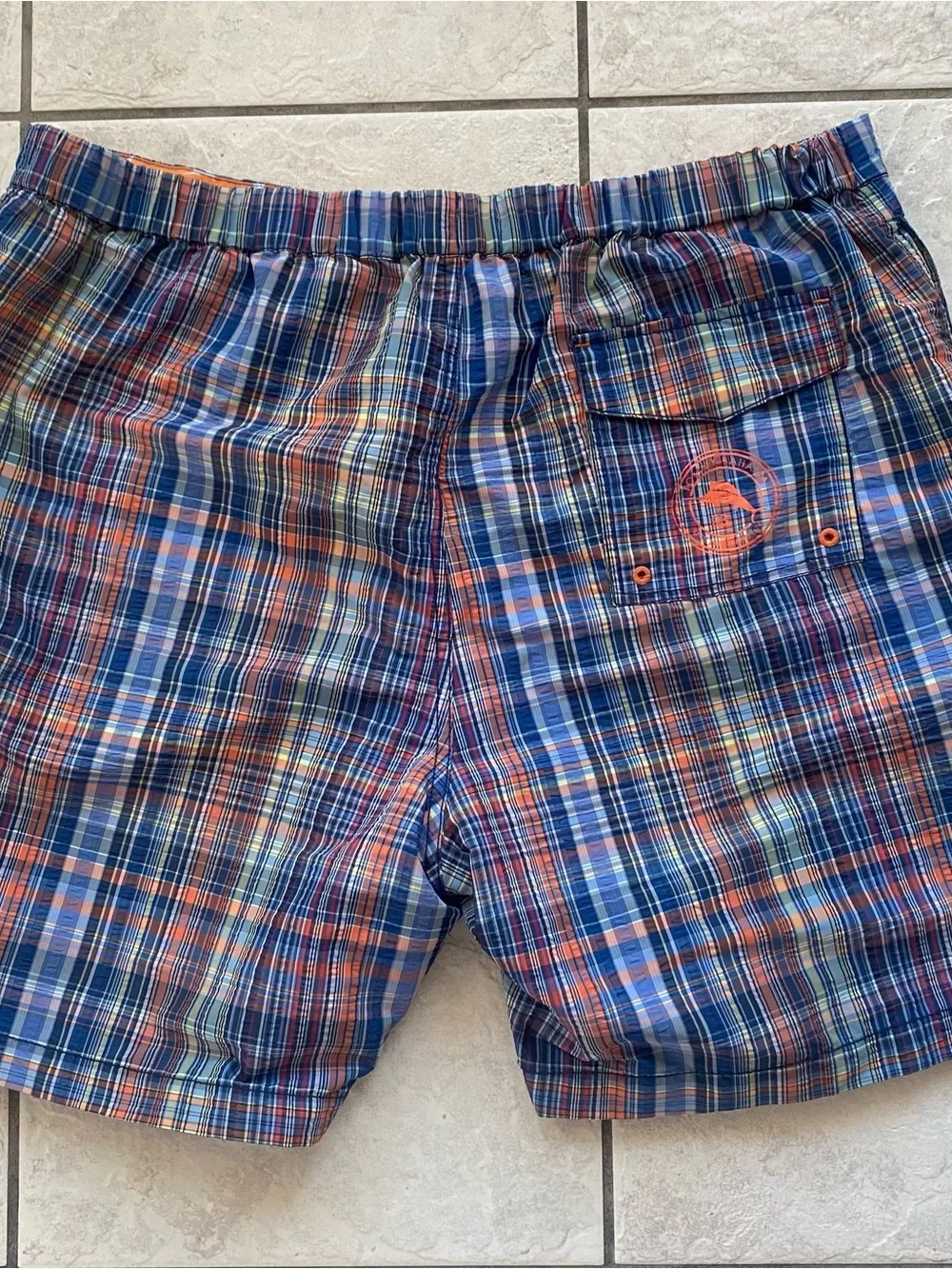 Tommy Bahama Mens XL Swim Trunks Plaid Blue Orange Mesh Lined Beach Shorts - Picture 2 of 16